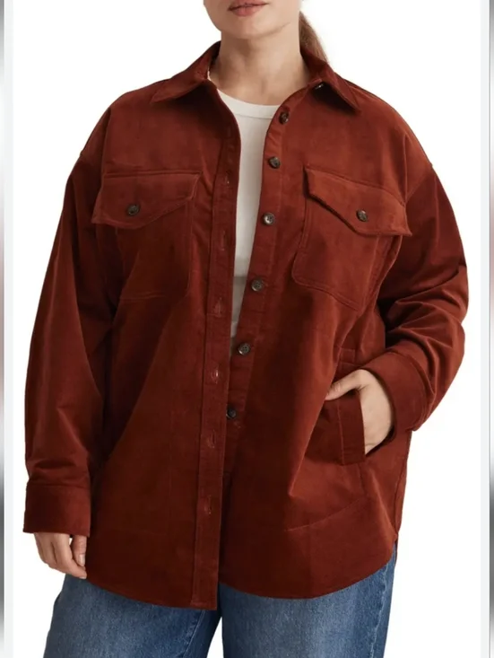 Madewell Shirt Jacket, Size Large, Corduroy, Cinnamon Brown, Buttons - Picture 7 of 14